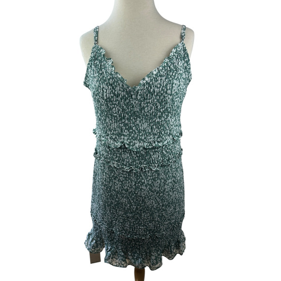 Abercrombie & Fitch Smocked Mini Dress Ruffle Green White Size XLT XL Tall - Picture 12 of 16